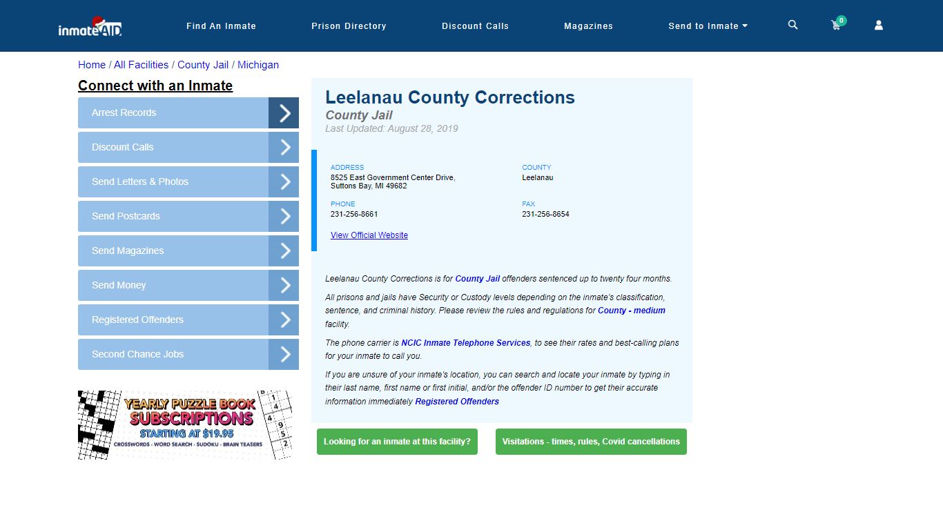 Leelanau County Corrections - Inmate Locator - Suttons Bay, MI