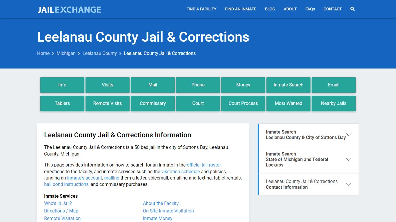 Leelanau County Jail & Corrections, MI Inmate Search, Information